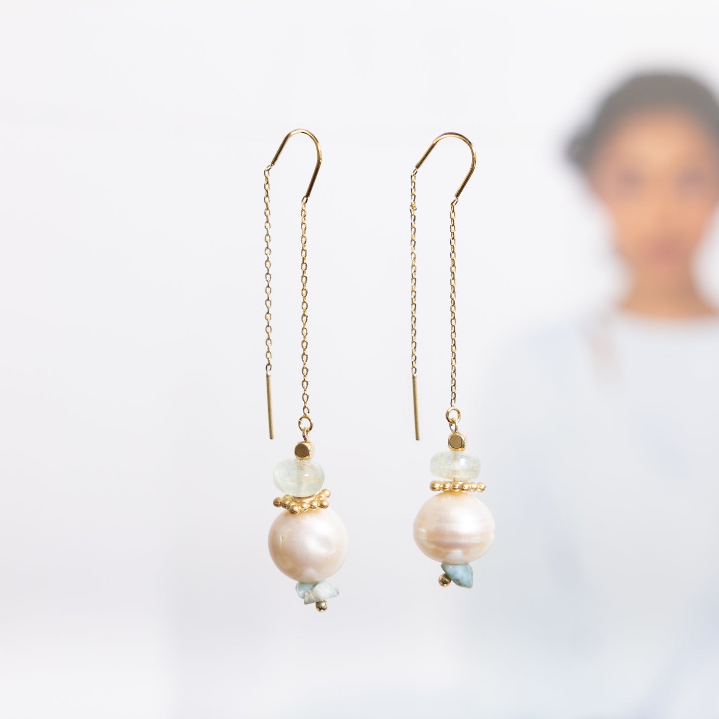 Oorbel. Larimar , Aquamarijn Parel