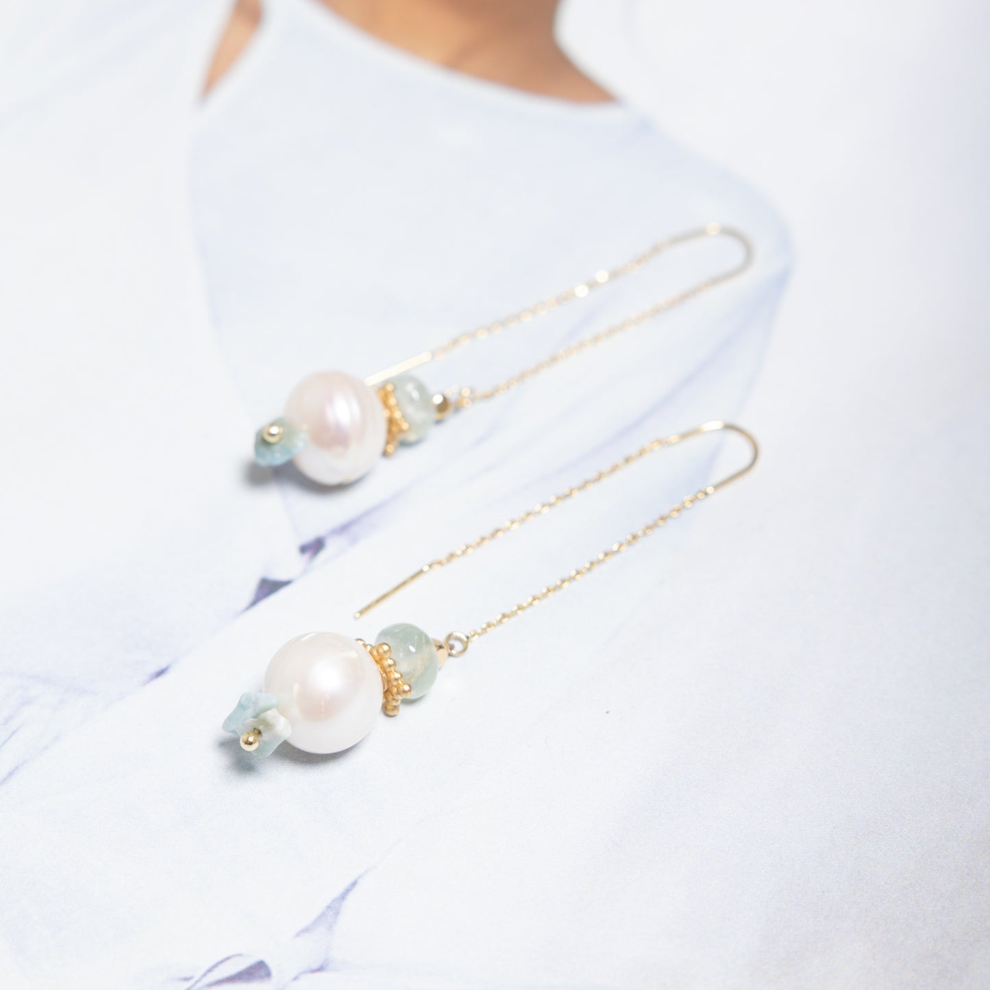 Oorbel. Larimar , Aquamarijn Parel