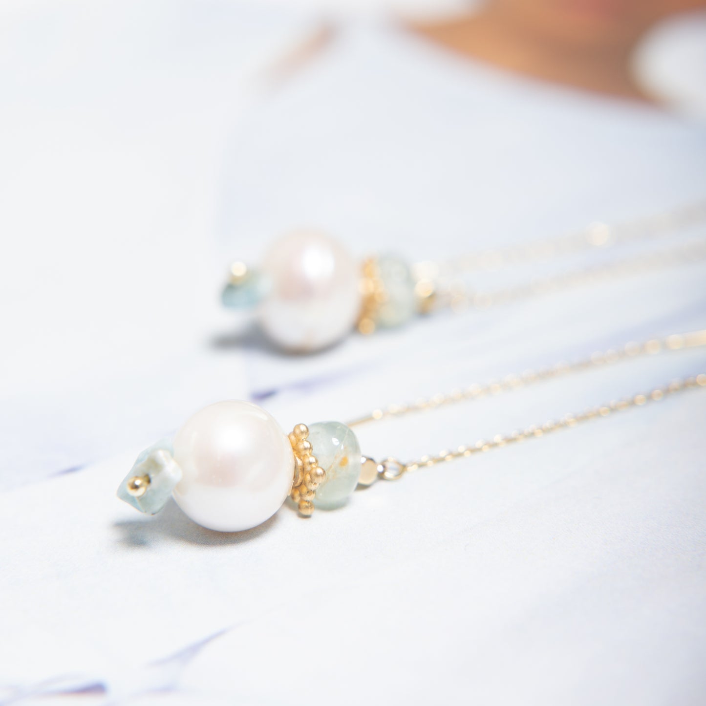 Oorbel. Larimar , Aquamarijn Parel