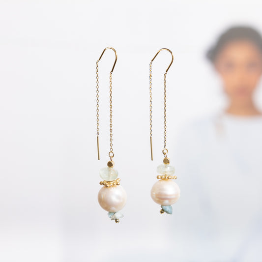 Oorbel. Larimar , Aquamarijn Parel